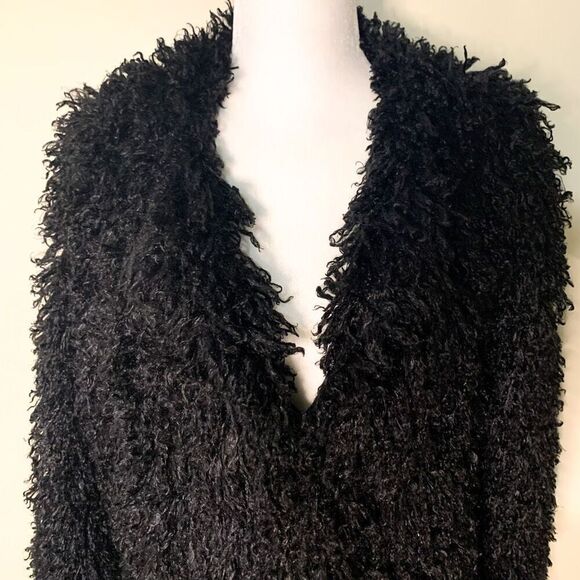 Smythe 'Mongolian' Faux Fur Shaggy Black Mid Length Coat Small US 2 - Picture 7 of 10